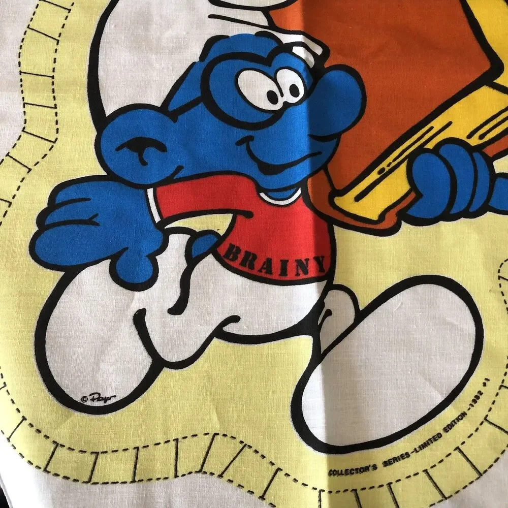 Vintage NOS Peyo Smurf Fabric Panel Pillow Cut Out Brainy DIY New